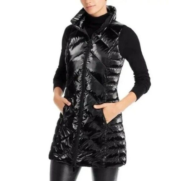 ANORAK Jackets & Blazers - NWT Anorak Down Chevron Black Glossy Quilted Vest Size  S $180